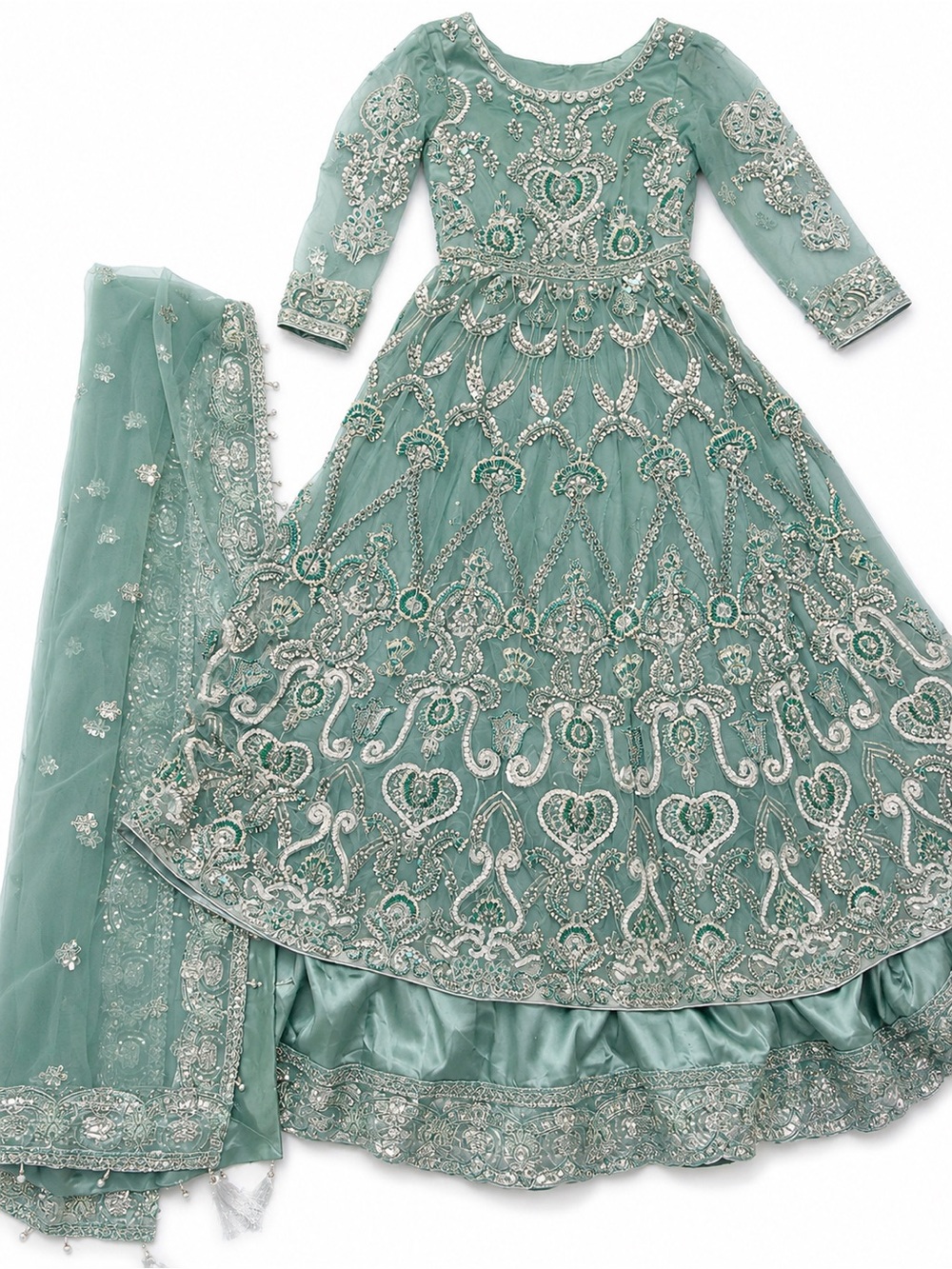 Pakistani/indian Embroidered Seafoam blue Formal Anarkali Gown with Dupatta